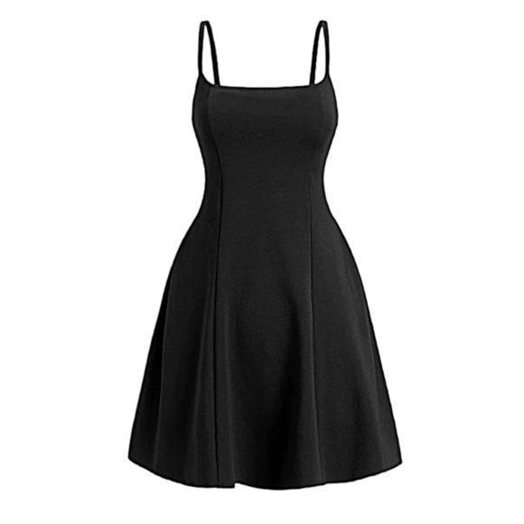 Commense Dresses & Skirts - NWT Commense Black Square Neck Tie Back Classy A-Line Short Dress
